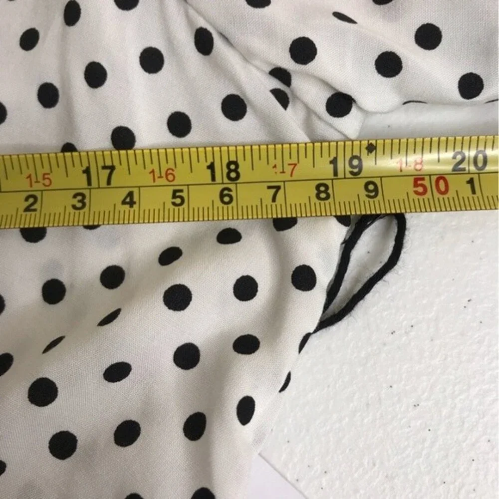 NWT Astr White Black Polka Dot Surplice Neck Gather Puff Long Sleeve Women Large